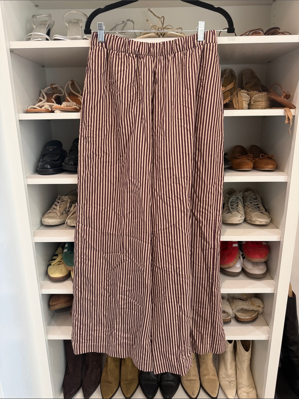 Zara Striped Wide-Leg pants in Burgundy and Cream